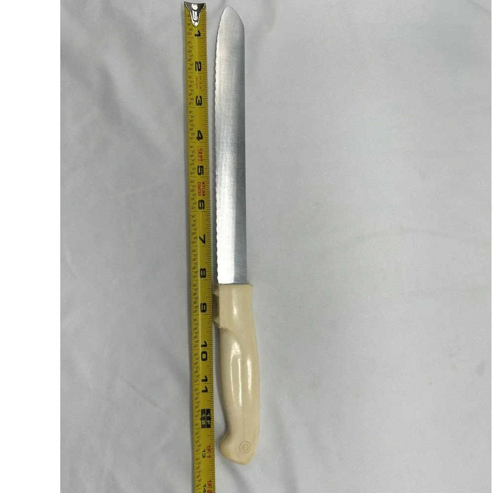 Vintage Magic-Hone Serrated Bread Knife Cream Handle Stainless Steel USA Made‎